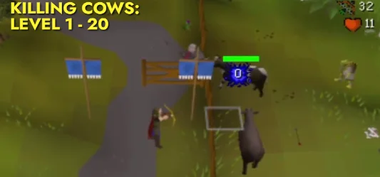 Killing cows from Level 1 - 20 ranged