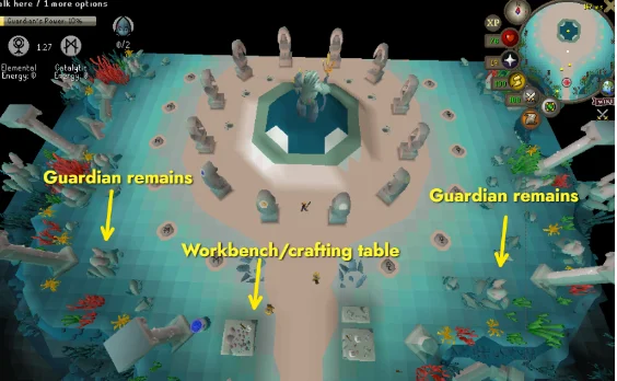 Location of Guardian remains and workbench in guardian of the rift