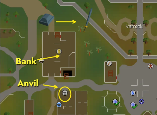 bank and anvil in varrock for smithing items